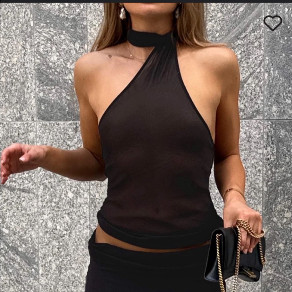 Lioness Black Sheer Asymmetrical Tie Top